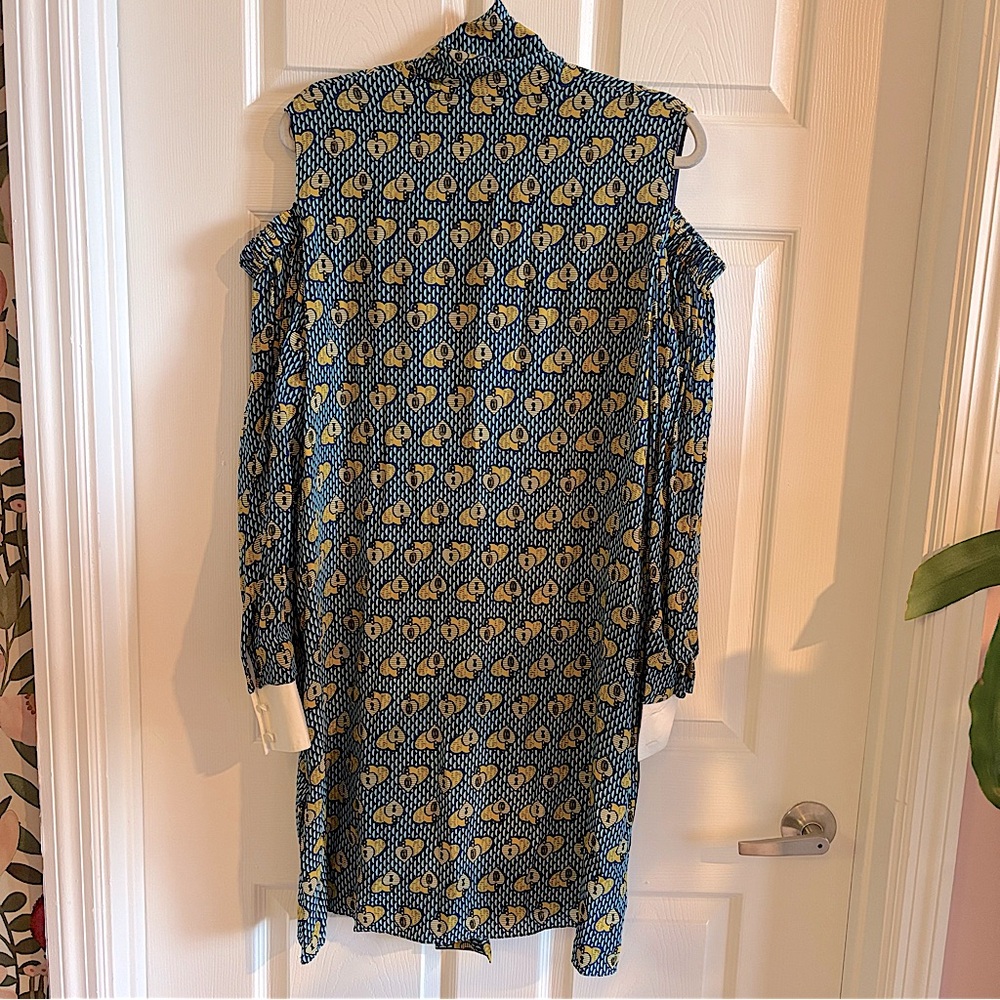FENDI Heart Lock Silk Cold Shoulder Bow Puff Sleeve Dress Size 44/ 8 US - Picture 6 of 9